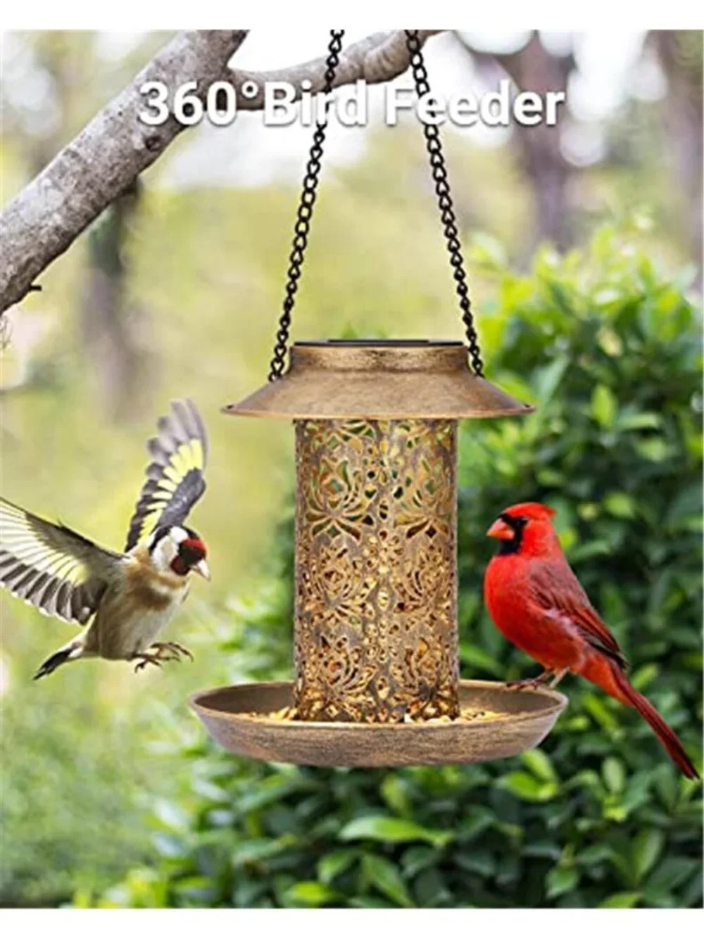 New Solar Bird Feeder for Outdoors Hanging, Metal Wild Bird Feeder for